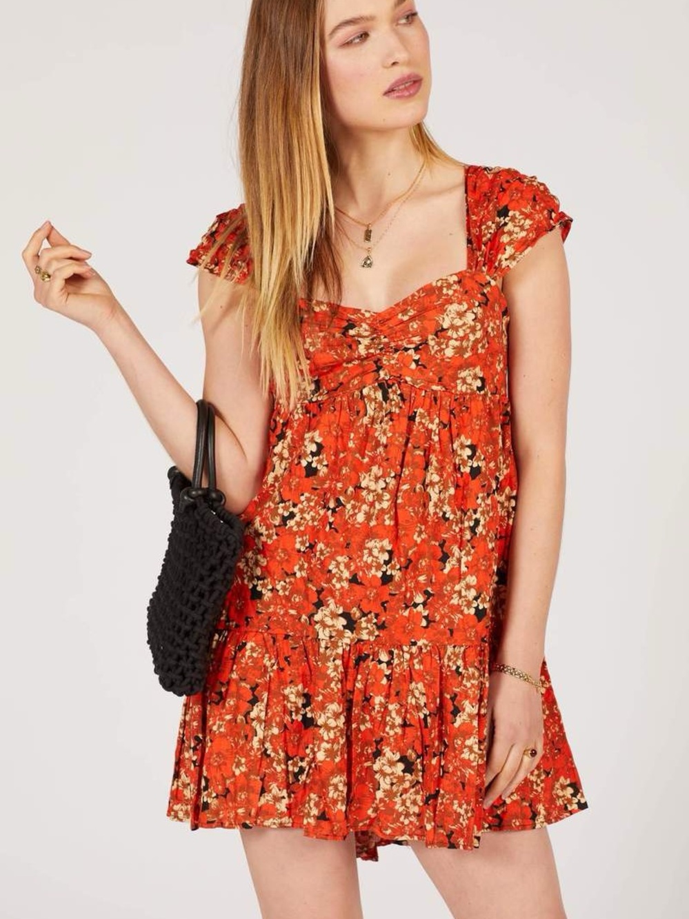 Free People Pattern Play Orange Printed Mini Dress